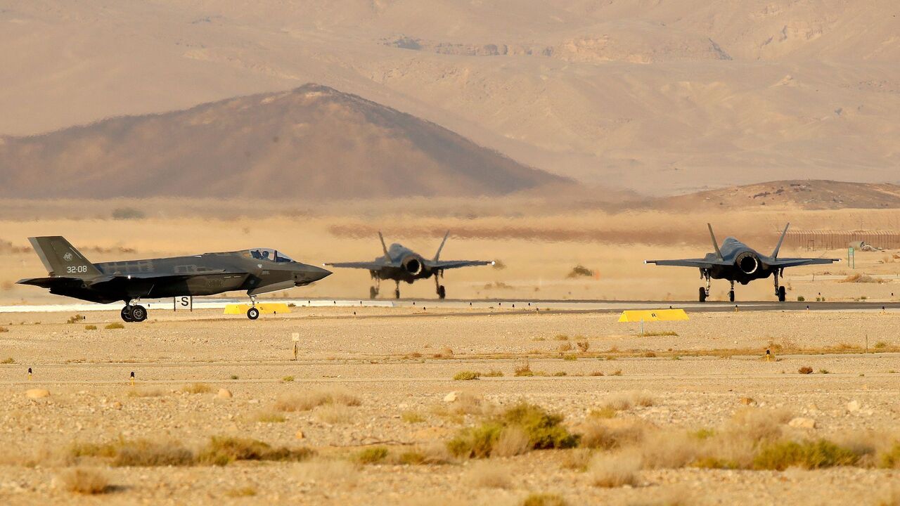 1181925992 Italian F35 fighter jets take part in the "Blue Flag" multinational air defence exercise at the Ovda air force base, north of the Israeli city of Eilat, on November 11, 2019. (Photo by JACK GUEZ / AFP) (Photo by JACK GUEZ/AFP via Getty Images)
