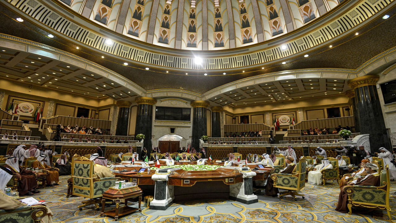 1187546857 This picture taken on December 10, 2019 shows a general view of a session of the Gulf Cooperation Council (GCC) summit held in the Saudi capital Riyadh. (Photo by Fayez Nureldine / AFP) (Photo by FAYEZ NURELDINE/AFP via Getty Images)