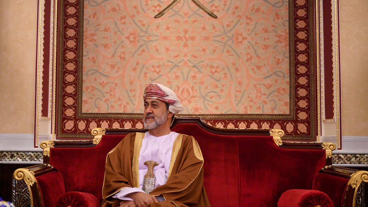 1202240072 Oman's Sultan Haitham bin Tariq meets with US Secretary of State at al-Alam palace in the capital Muscat on February 21, 2020. (Photo by ANDREW CABALLERO-REYNOLDS / AFP) (Photo by ANDREW CABALLERO-REYNOLDS/AFP via Getty Images)