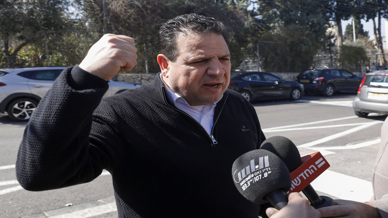 1204877148 Head of Israel's predominantly Arab Joint List coalition Ayman Odeh, gestures as he talks to reporters in the northern Israeli city of Haifa, on March 3, 2020, a day after the Israeli general elections. (Photo by AHMAD GHARABLI / AFP) (Photo by AHMAD GHARABLI/AFP via Getty Images)