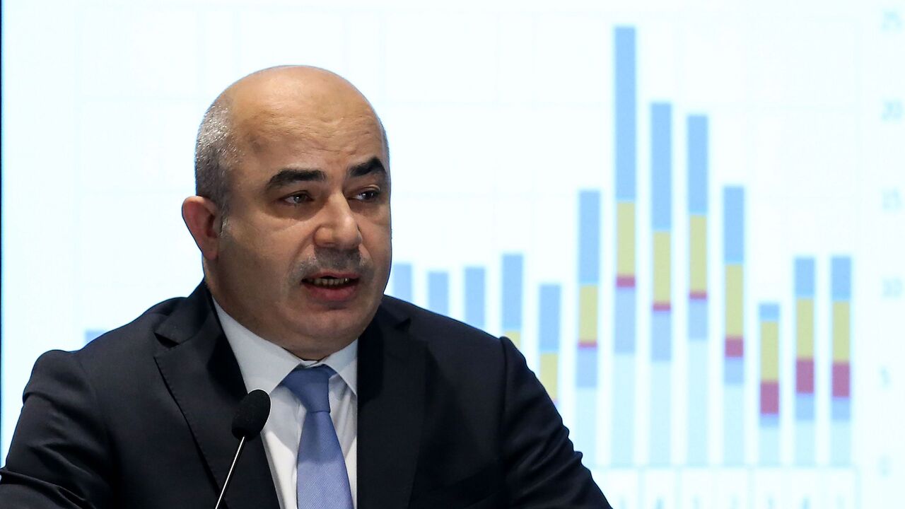 1227825445 Turkish Central Bank Governor Murat Uysal speaks at the "Briefing on 2020-3 Inflation Report" meeting in Ankara, Turkey on July 29, 2020. (Photo by Adem ALTAN / AFP) (Photo by ADEM ALTAN/AFP via Getty Images)
