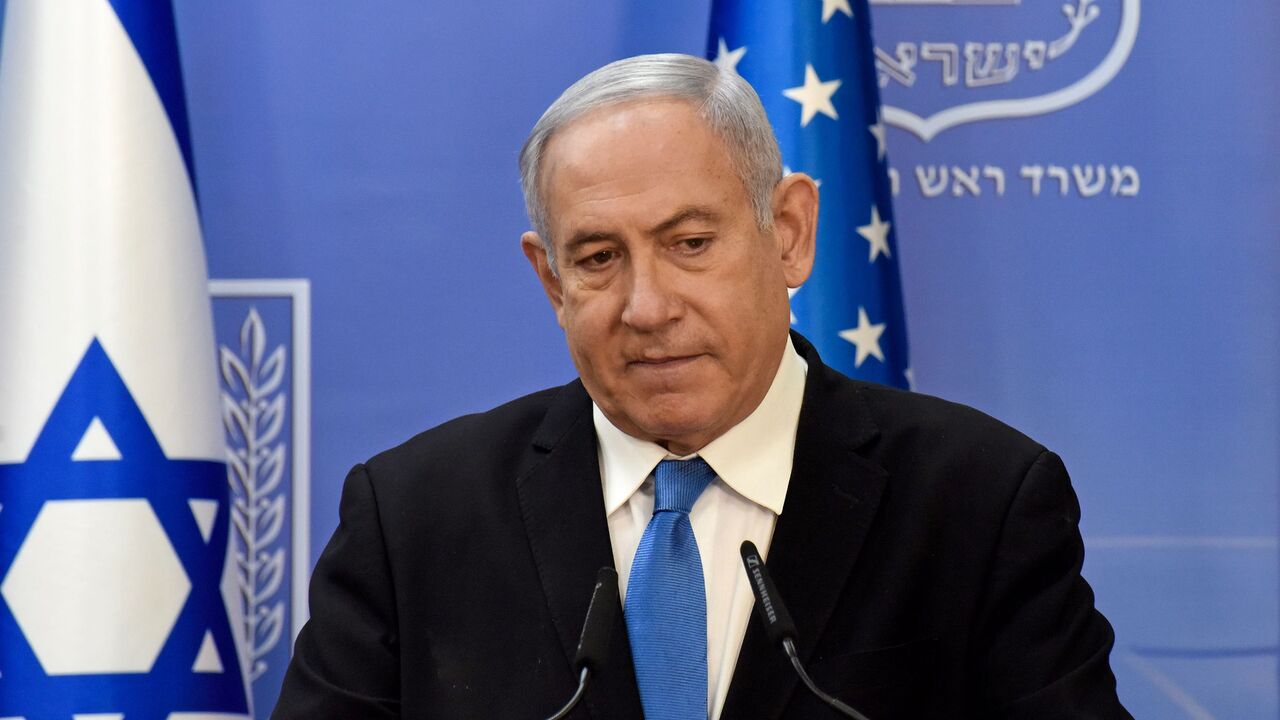 1228180953 Israeli Prime Minister Benjamin Netanyahu speaks during a joint statement to the press with US Secretary of State Mike Pompeo (unseen) after meeting in Jerusalem, on August 24, 2020. - Pompeo arrived in Israel kicking off a five-day visit to the Middle East which will take him to Sudan, the United Arab Emirates, and Bahrain, focusing on Israel's normalising of ties with the UAE and pushing other Arab states to follow suit. (Photo by DEBBIE HILL / various sources / AFP) (Photo by DEBBIE HILL/AFP via Getty Im