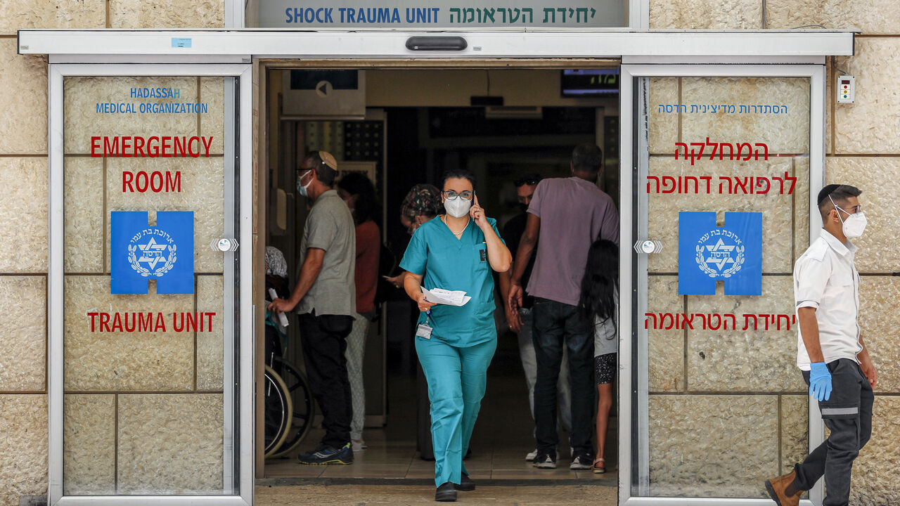 1229164003 This picture taken on October 19, 2020 shows a view of the entrance of the shock and trauma unit at the emergency medicine centre of Israeli Hadassah University Hospital Ein Kerem in Jerusalem. - Long-time chief Palestinian negotiator Saeb Erekat was in "critical" condition and in a medically induced coma, said the Hadassah hospital in Jerusalem treating him for coronavirus complications. (Photo by AHMAD GHARABLI / AFP) (Photo by AHMAD GHARABLI/AFP via Getty Images)