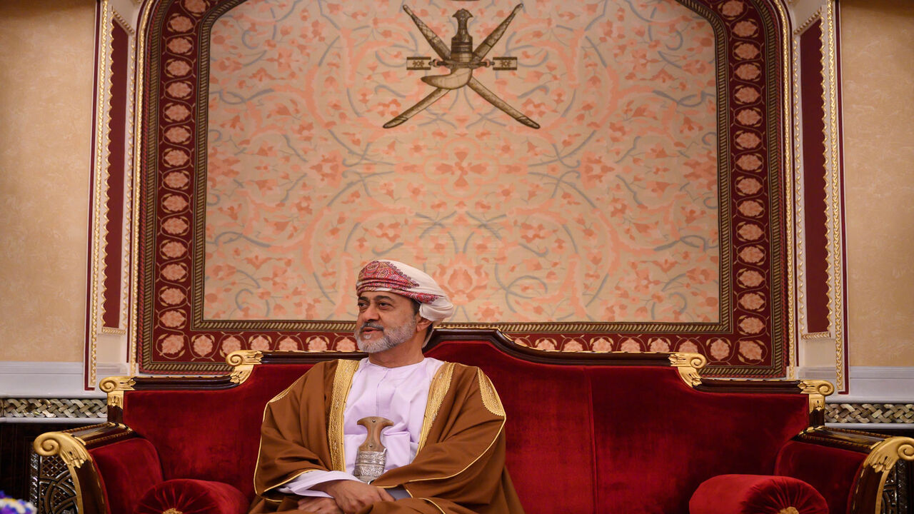 1202240072 Oman's Sultan Haitham bin Tariq meets with US Secretary of State at al-Alam palace in the capital Muscat on February 21, 2020. (Photo by ANDREW CABALLERO-REYNOLDS / AFP) (Photo by ANDREW CABALLERO-REYNOLDS/AFP via Getty Images)