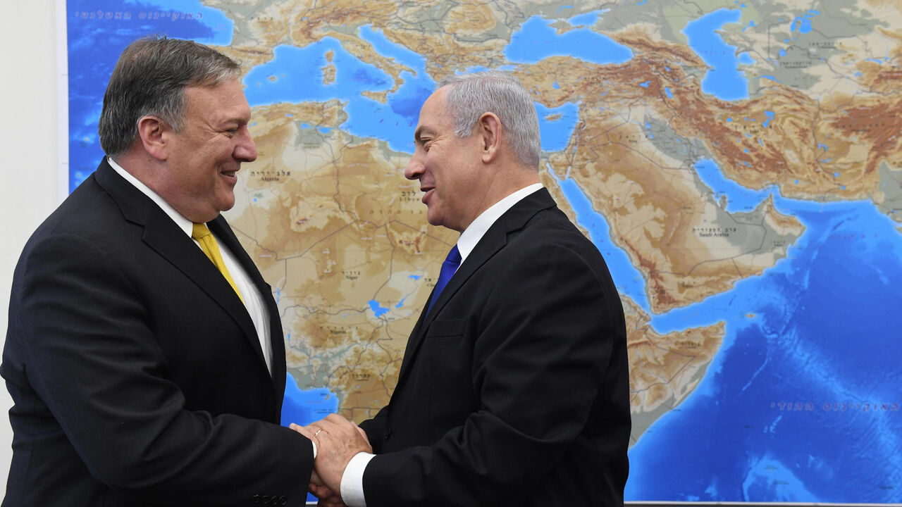 952726938 TEL AVIV, ISRAEL - APRIL 29: (ISRAEL OUT) In this GPO handout, US Secretary of State Mike Pompeo (L) meets Israel's Prime Minister Benjamin Netanyahu April 29, 2018 in Tel Aviv, Israel. (Photo by Haim Zach / GPO via Getty Images)
