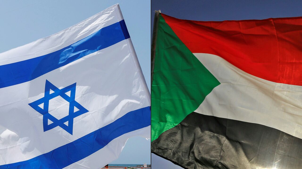 1229247749 (COMBO) This combination of pictures created on October 23, 2020 shows (L to R) an Israeli flag during a rally in the coastal city of Tel Aviv on September 19, 2020; and a Sudanese flag during a gathering east of the capital Khartoum on June 3, 2020. - Sudan and Israel agreed on Otober 23 to normalise relations, in a US-brokered deal to end decades of hostility that was widely welcomed but stirred Palestinian anger. The announcement makes Sudan, technically at war with Israel since its 1948 foundation, the