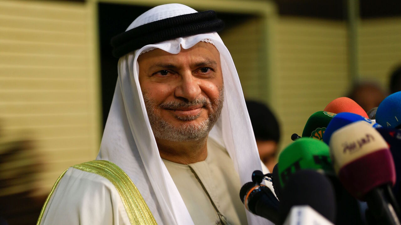 1193605833 UAE's Minister of State for Foreign Affairs Anwar Gargash speaks during a press conference in Sudan's capital Khartoum on January 14, 2020. - Gargash arrived in Sudan for a two-day visit. (Photo by ASHRAF SHAZLY / AFP) (Photo by ASHRAF SHAZLY/AFP via Getty Images)