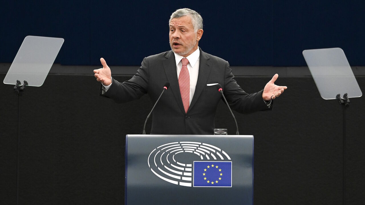1193883906 Jordanian King Abdullah II gestures as he delivers a speech at the European Parliament, on January 15, 2020, in Strasbourg, eastern France. (Photo by Frederick FLORIN / AFP) (Photo by FREDERICK FLORIN/AFP via Getty Images)