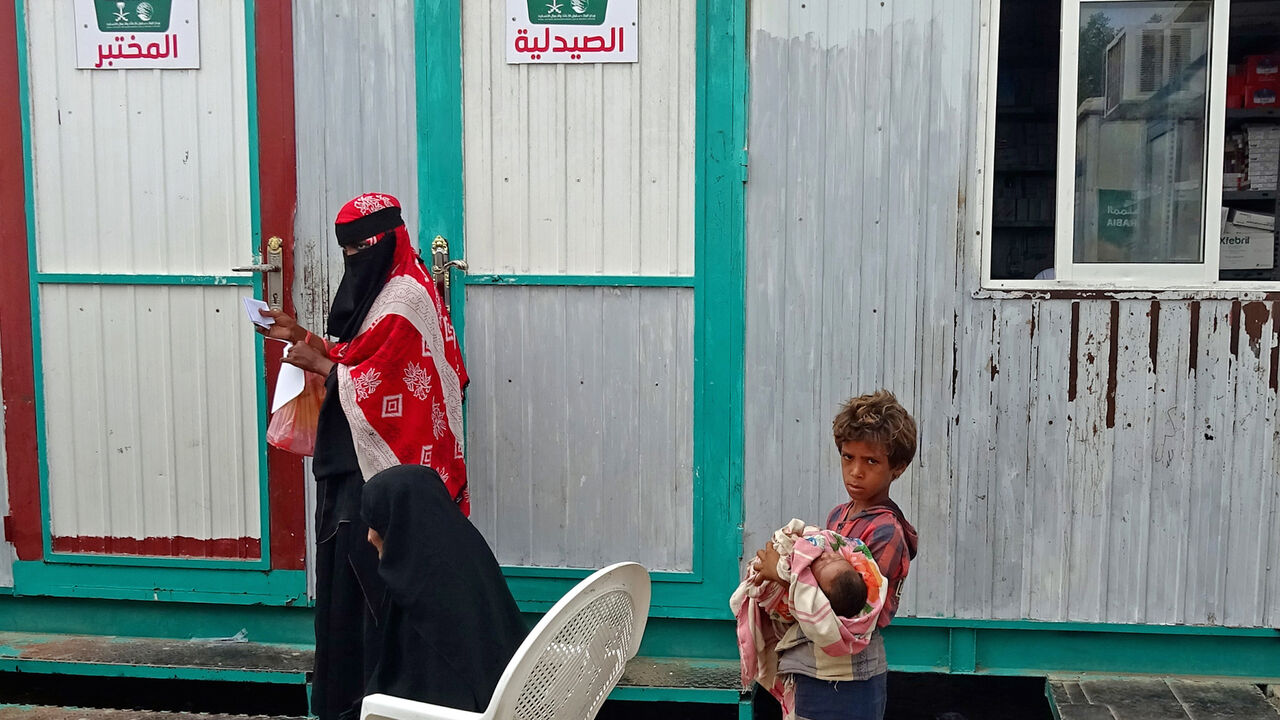 1231358456 Displaced Yemenis wait for their turn at a health clinic of King Salman Humanitarian Aid and Relief Center (KSrelief) in Yemen's war-ravaged western province of Hodeida, on February 24, 2021. (Photo by Khaled Ziad / AFP) (Photo by KHALED ZIAD/AFP via Getty Images)