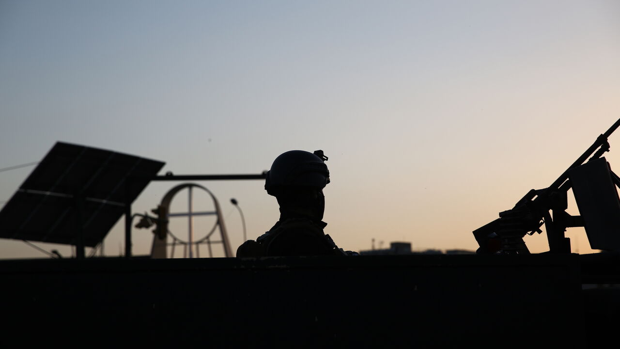 1231533525 BAGHDAD, IRAQ - MARCH 05: Iraqi security forces patrol outside Sayidat al-Najat (Our lady of Salvation) Cathedral on March 5, 2021 in Baghdad, Iraq. Pope Francis began his historic first ever papal visit to Iraq. In his first foreign trip since the start of the pandemic Pope Francis will visit Baghdad, Najaf, Erbil and the cities of Qaraqosh and Mosul, which were heavily destroyed by ISIS. Although the trip is seen as an act of solidarity, the Vatican has been forced to defend the decision to go ahead with