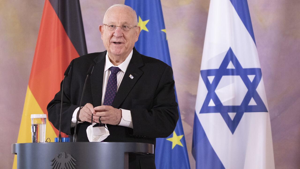 1307402933 BERLIN, GERMANY - MARCH 16: President of Israel Reuven Rivlin speaks during a press conference with German President Frank-Walter Steinmeier (not seen) at the Presidential Bellevue Palace during a visit to Germany on March 16, 2021 in Berlin, Germany. (Photo by Maja Hitij/Getty Images)