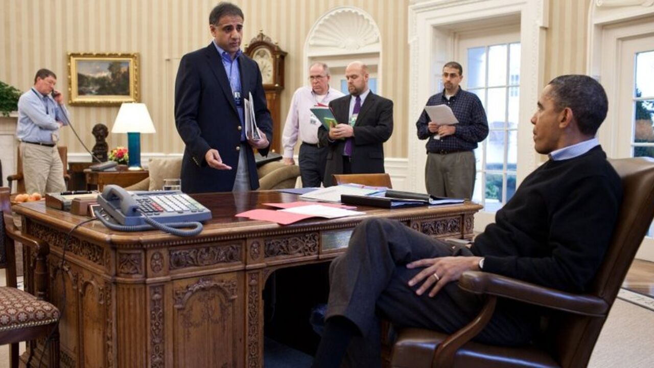 President Barack Obama is briefed by Puneet Talwar, Senior Director for Iraq, Iran and the Gulf States, in the Oval Office, Saturday, Feb. 5, 2011. (Official White House Photo by Pete Souza)
This official White House photograph is being made available only for publication by news organizations and/or for personal use printing by the subject(s) of the photograph. The photograph may not be manipulated in any way and may not be used in commercial or political materials, advertisements, emails, products, promo