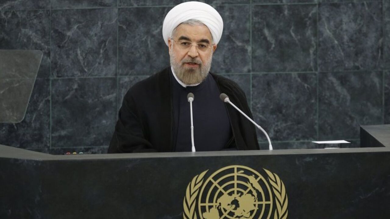 Iran's President Hassan Rouhani addresses the 68th United Nations General Assembly at UN headquarters in New York Iran's President Hassan Rouhani addresses the 68th United Nations General Assembly at UN headquarters in New York, September 24, 2013. REUTERS/Ray Stubblebine (UNITED STATES - Tags: POLITICS) - RTX13YBB