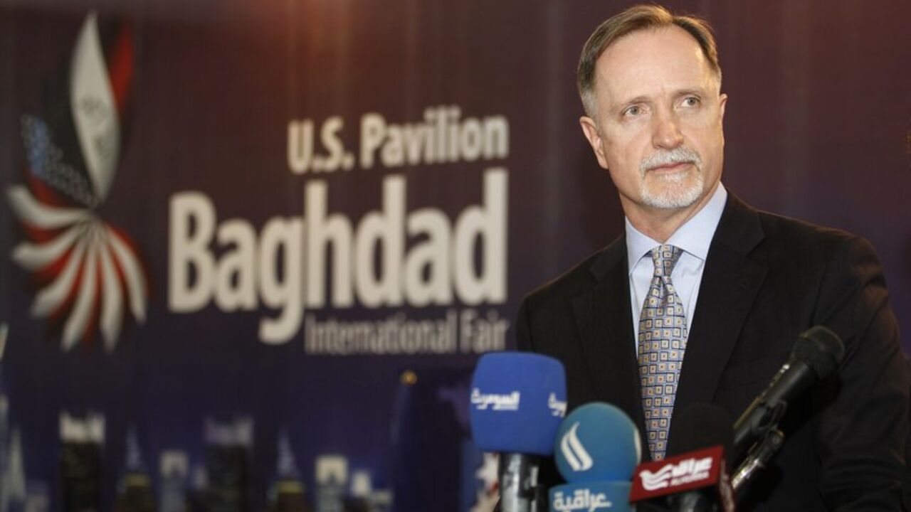 U.S. Ambassador to Iraq Beecroft speaks with members of media after opening U.S. industries exhibition at the opening of Baghdad International Fair in Baghdad U.S. Ambassador to Iraq Robert Stephen Beecroft speaks with members of the media after opening the U.S. industries exhibition at the opening of Baghdad International Fair in Baghdad, October 10, 2013. REUTERS/Thaier Al-Sudani (IRAQ - Tags: POLITICS BUSINESS) - RTX14665