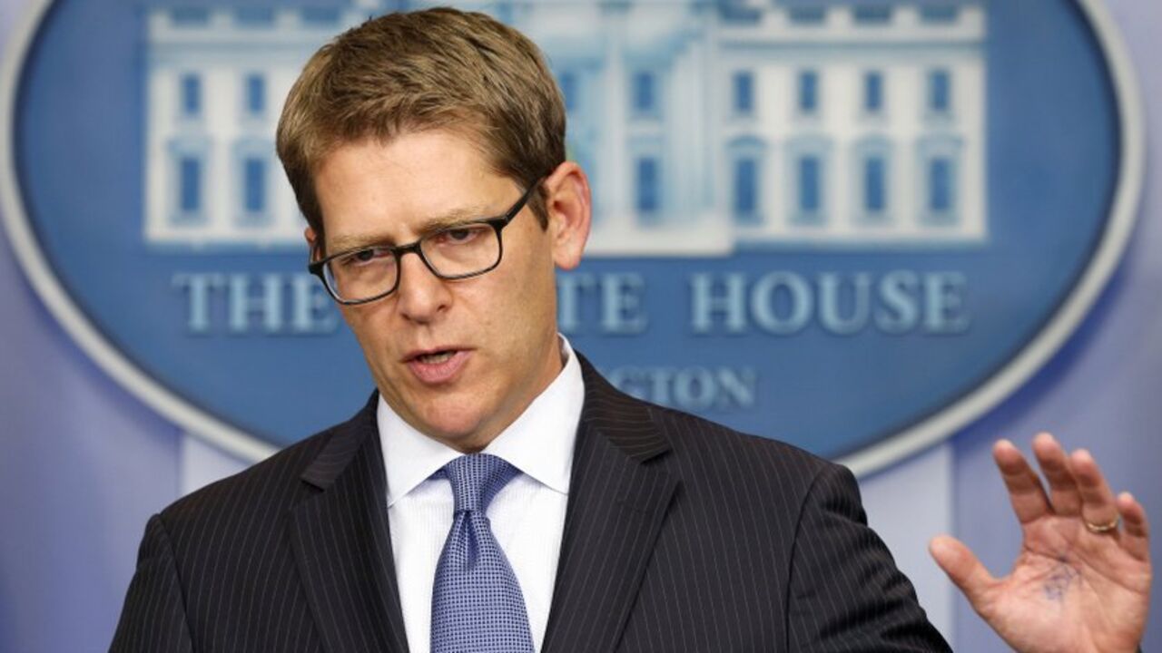 White House spokesman Jay Carney briefs reporters at the White House in Washington White House spokesman Jay Carney briefs reporters at the White House in Washington October 11, 2013. With a partial government shutdown in its eleventh day and less than a week to go before the Treasury Department runs out of money to pay the government's bills, the U.S. President Barack Obama has been urging congressional Republicans to end a fiscal impasse that has overtaken Washington and rippled through the country.
REUTERS/Kevin Lamarque (UNITED STATES - Tags: POLITICS BUSINESS) - RTX147V4