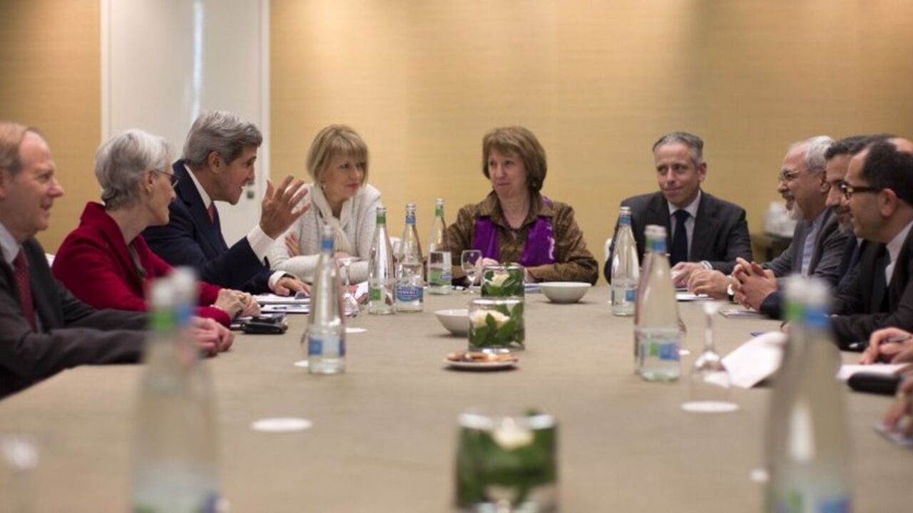 U.S. Secretary of State John Kerry meets with European Union foreign policy chief Catherine Ashton and Iranian Foreign Minister Mohammad Javad Zarif at the Iran nuclear talks in Geneva U.S. Secretary of State John Kerry (3rd L) meets with European Union foreign policy chief Catherine Ashton (C) and Iranian Foreign Minister Mohammad Javad Zarif (3rd R) at the Iran nuclear talks in Geneva, November 9, 2013. REUTERS/Jason Reed (SWITZERLAND - Tags: POLITICS) - RTX156HX