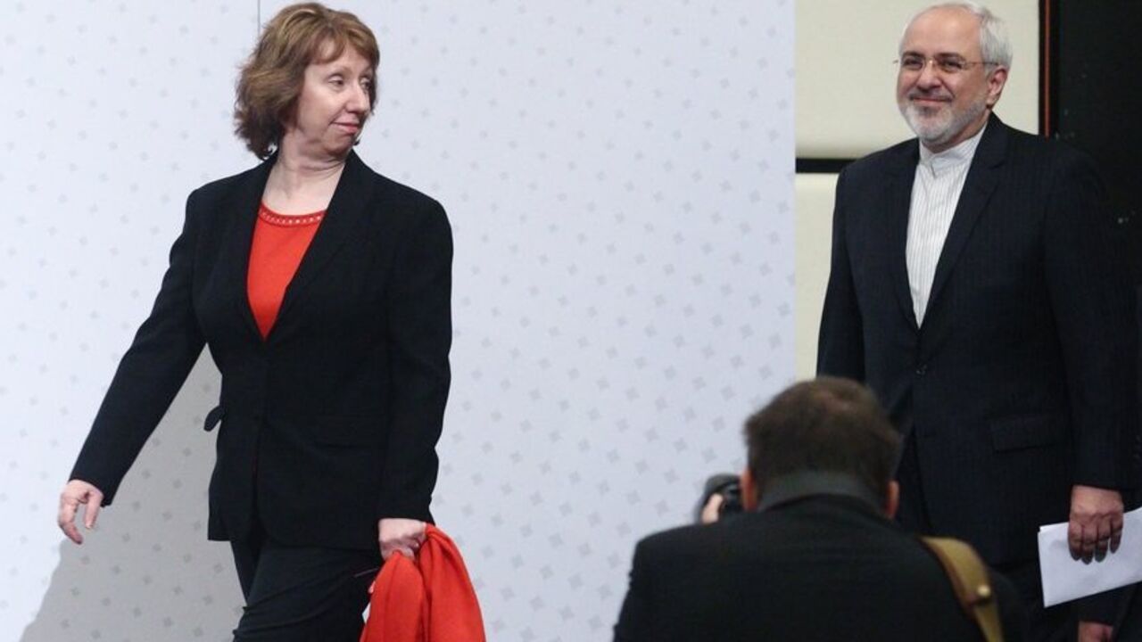 European Union foreign policy chief Ashton and Iranian Foreign Minister Zarif arrive for a press statement after a conference in Vienna European Union foreign policy chief Catherine Ashton (L) and Iranian Foreign Minister Mohammad Javad Zarif arrive for a press statement after a conference in Vienna February 20, 2014. Iran and six world powers have agreed on an agenda for negotiations over Tehran's nuclear programme and will meet again in the second half of March in Vienna. REUTERS/Heinz-Peter Bader (AUSTRIA - Tags: POLITICS ENERGY BUSINESS) - RTX195V5