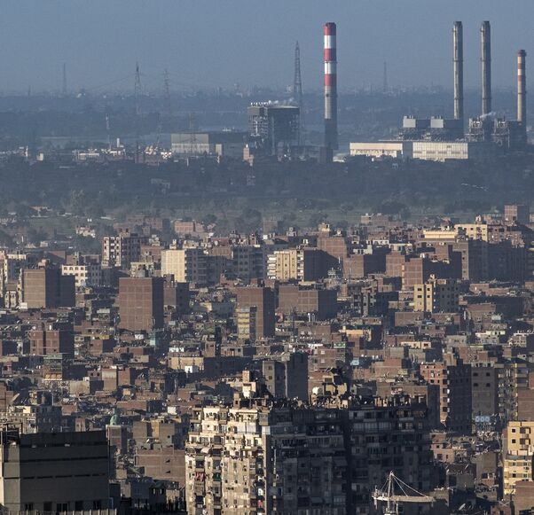A view of the west Cairo natural gas electrical power station on the Giza skyline, Jan. 13, 2022.