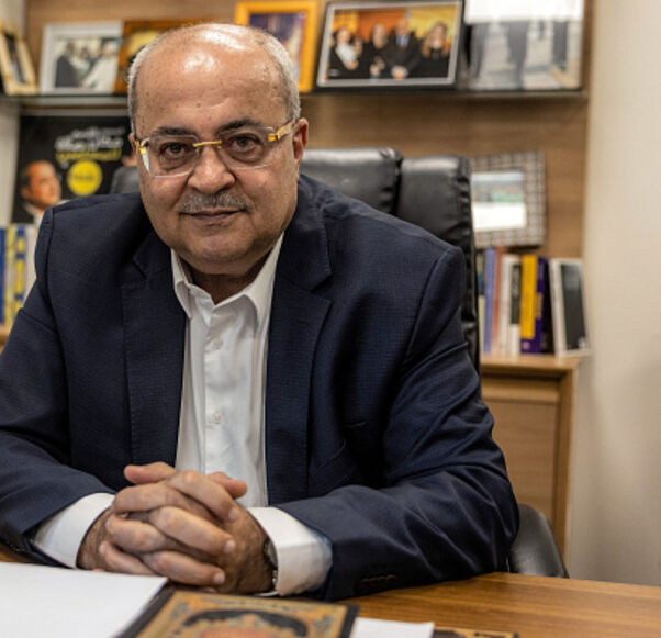 Arab-Israeli parliament member Ahmad Tibi poses for a picture during an interview with AFP at his office at the Knesset (Israeli parliament) building in Jerusalem on June 25, 2024. The 65-year-old leader of an Arab-majority party told AFP that after October 7, "hundreds of Arab citizens were hunted down, chased by the Israeli police for writing a post or a story empathising with the children of Gaza or saying no to the war." (Photo by MENAHEM KAHANA / AFP) (Photo by MENAHEM KAHANA/AFP via Getty Images)