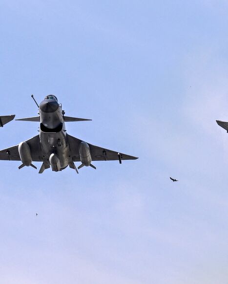 Pakistan Air Force J-10 fighter jets over Islamabad, March 23, 2025. 