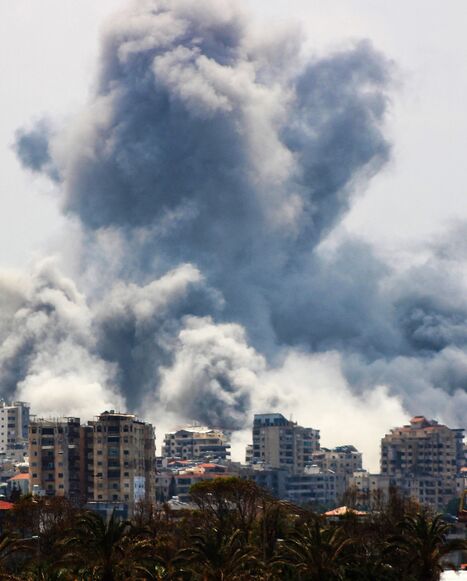 A plume of smoke rises following an Israeli airstrike on the outskirts of Tyre, southern Lebanon, on June 1, 2026. 