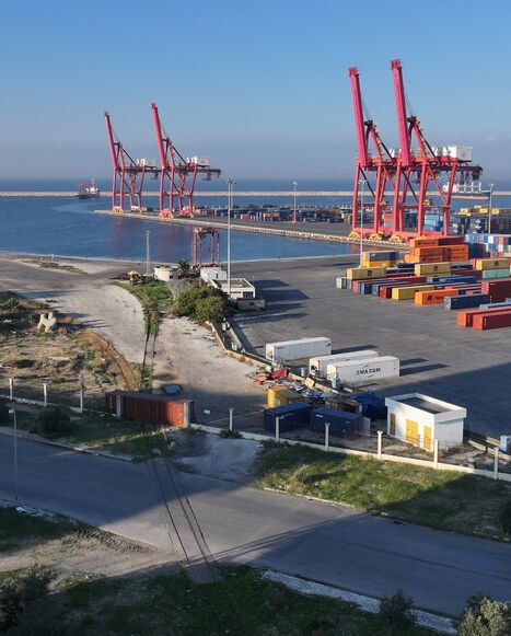 An aerial view shows port of the western Syrian port city of Latakia, on Dec. 18, 2024. 