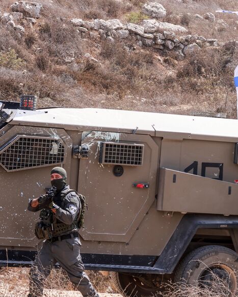 Israeli soldiers arrive in the village of Qusra, south of Nablus in the Israeli-occupied West Bank, which has faced escalating Israeli settler violence over the past month, on Aug. 29, 2026.