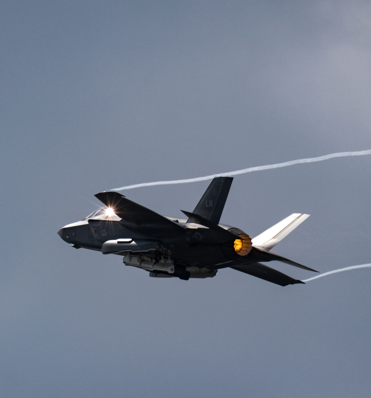 US Air Force F-35A performs during an exhibition flight demonstration as part of the 55th edition of the International Paris Air Show (Salon international de l'aeronautique et de l'espace - SIAE) at the ParisLe Bourget Airport, in Le Bourget, north of Paris on June 19, 2025. (Photo by Roy ISSA / AFP) (Photo by ROY ISSA/AFP via Getty Images)