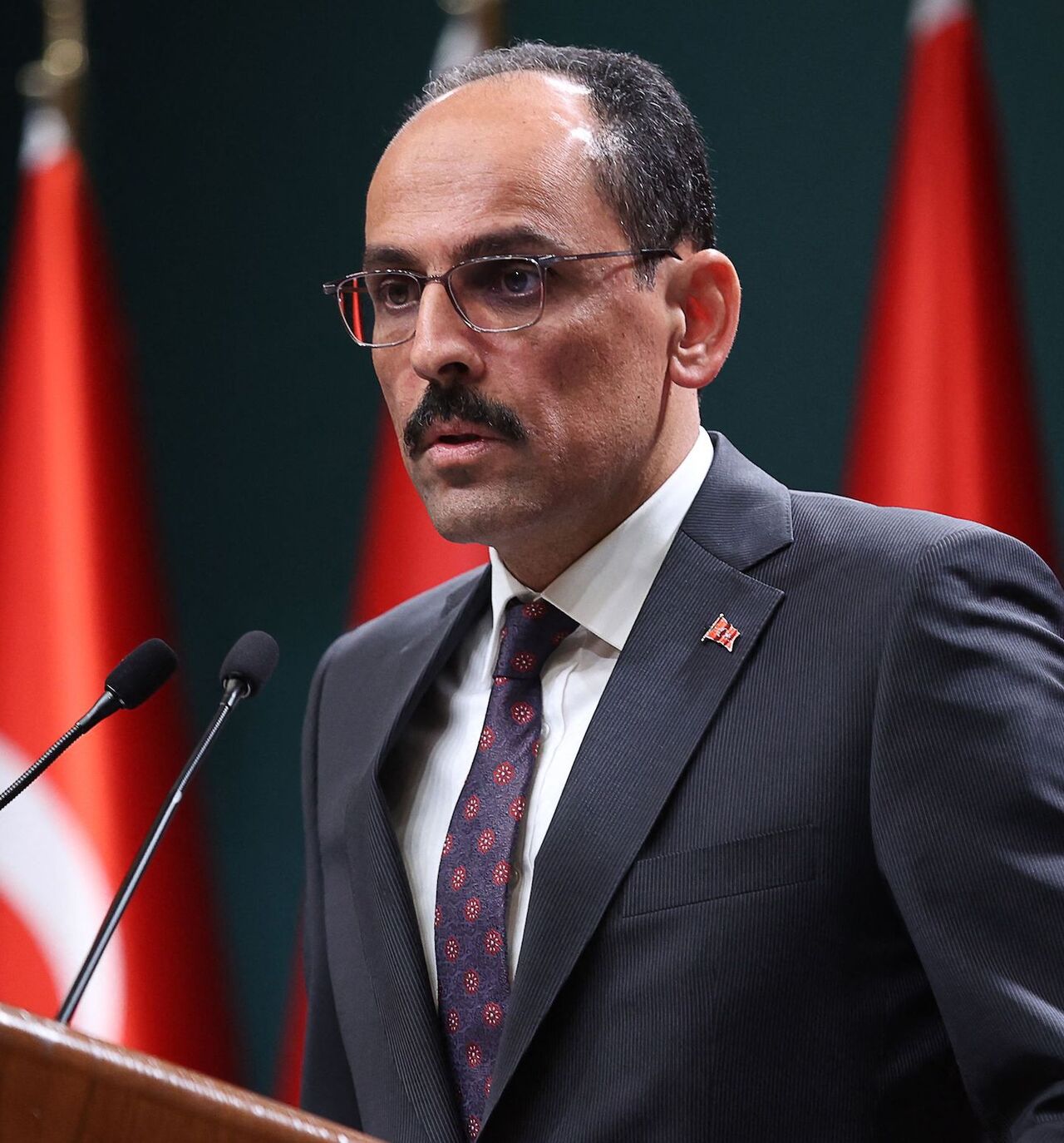 Turkish Presidential spokesperson Ibrahim Kalin gives a press conference following talks with Sweden and Finland over their bids to join NATO at the Presidential Complex in Ankara, on May 25, 2022.
