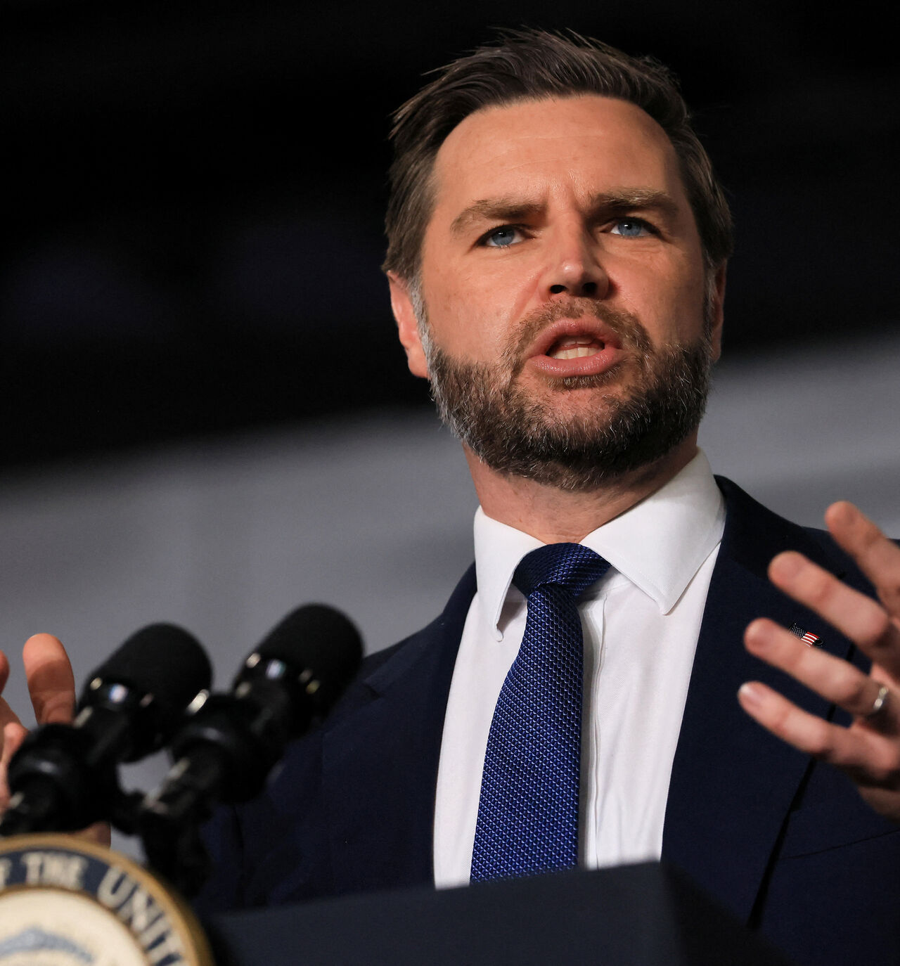 U.S. Vice President JD Vance delivers remarks during an event at Gold Coast Studios on June 17, 2026 in Bethpage, New York. Spencer Platt/Pool via REUTERS