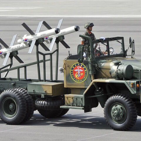 Israeli-made Spike missiles, which are capable of striking North Korea's underground facilities with satellite-guidance system, are on parade during a ceremony marking the 65th anniversary of the founding of South Korea's Armed Forces at an air base in Seongnam, south of Seoul, on Oct. 1, 2013. 