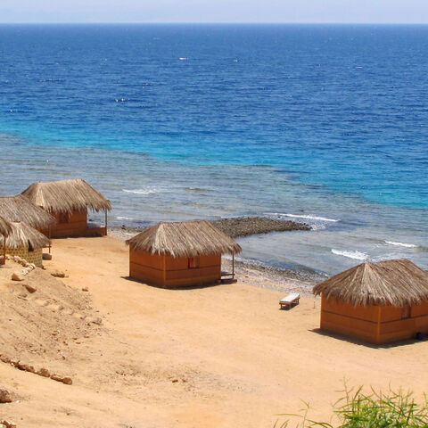 A picture taken on July 11, 2013, shows a deserted beach resort near Nuwaiba on the east coast of Egypt's Sinai Peninsula. 