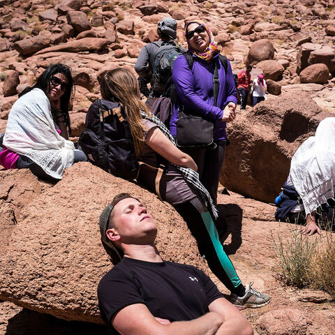 Bedouin guides lead tourists hiking through the mountains of south Sinai, near St. Catherine, Egypt, April 17, 2015.