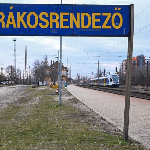 A passenger walks along the platform of the Rakosrendezo railway station, site of a controversial redevelopment by the UAE, Budapest, Jan.  12, 2024.