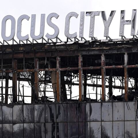 A view shows the burnt-out Crocus City Hall concert venue in Krasnogorsk, outside Moscow, on March 26, 2024.