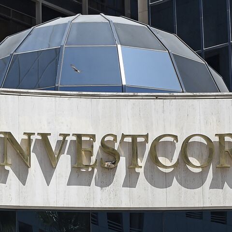 A partial view shows the logo of Bahrain-domiciled asset manager Investcorp in the capital, Manama, on April 18, 2022.