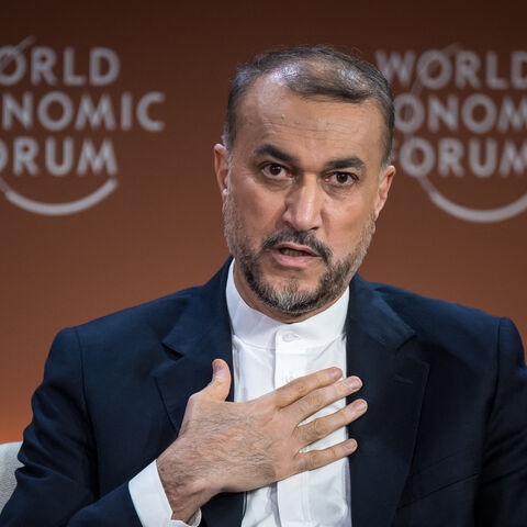 Iranian Foreign Minister Hossein Amir-Abdollahian gestures during a session at the World Economic Forum (WEF) meeting in Davos on January 17, 2024. (Photo by Fabrice COFFRINI / AFP) (Photo by FABRICE COFFRINI/AFP via Getty Images)