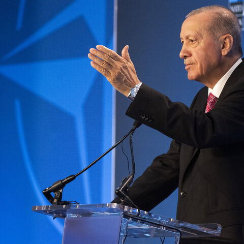 Turkish President Recep Tayyip Erdogan speaks during a press conference on the sidelines of the NATO 75th anniversary summit at the Walter E. Washington Convention Center in Washington, DC, July 11, 2024. 