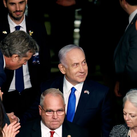 Israeli Prime Minister Benjamin Netanyahu arrives to address a joint gathering of Congress in the chamber of the House of Representatives at the US Capitol, Washington, DC, July 24, 2024. 