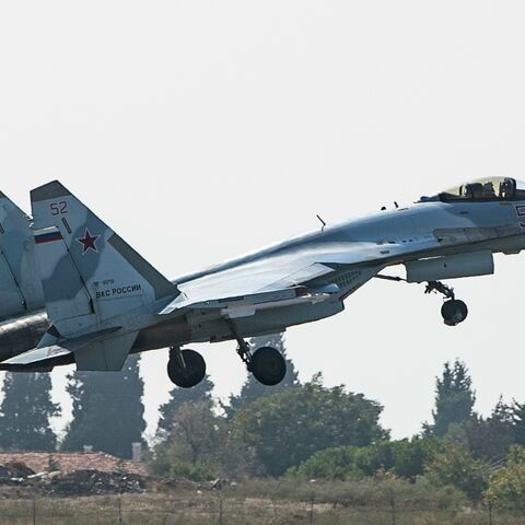 A Russian Sukhoi Su-35 fighter takes off during an air show at the Teknofest festival at Ataturk Airport in Istanbul on September 17, 2019.