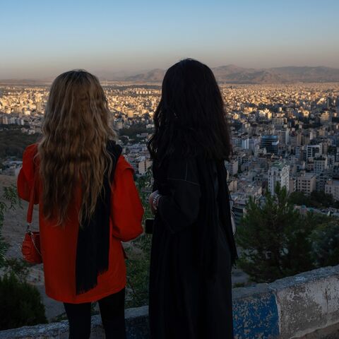 Two young Iranian girls, not wearing the mandatory hijab, visit Bame Tehran on Sept. 9, 2023.