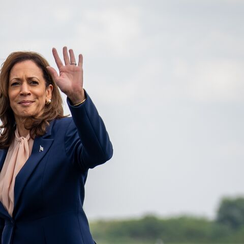 Democratic presidential candidate US Vice President Kamala Harris arrives at Philadelphia International Airport for a campaign event at the Liacouras Center at Temple University on August 6, 2024, in Philadelphia, Pennsylvania.