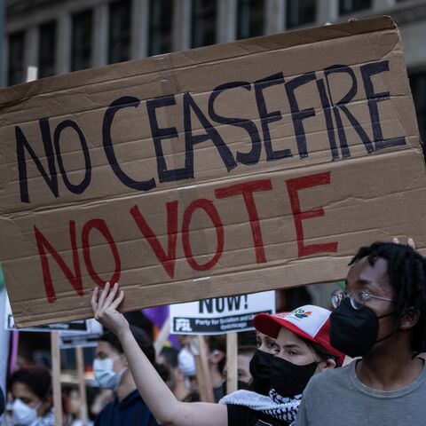 Pro-Palestine protesters march ahead of the Democratic National Convention on Aug. 18, 2024 in Chicago, Illinois. 