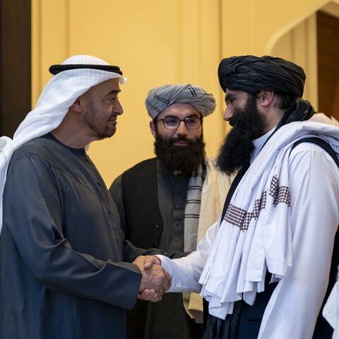 ABU DHABI, 4th June, 2024 (WAM) -- President His Highness Sheikh Mohamed bin Zayed Al Nahyan received an Afghan delegation led by Sirajuddin Haqqani, Minister of Interior Affairs.