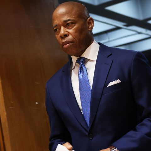 Mayor Eric Adams arrives for a press conference at 1 Police Plaza on April 18, 2023, in New York City.