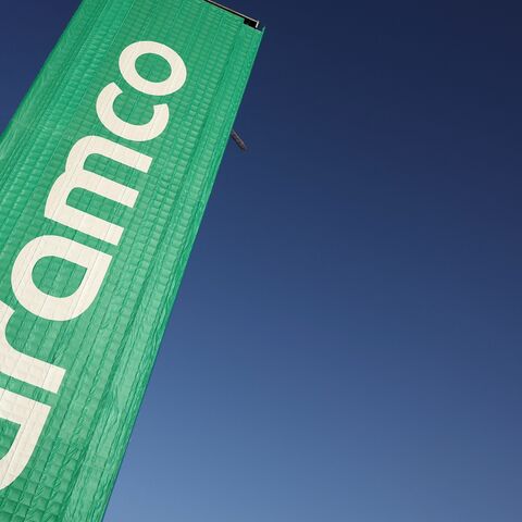 A banner bearing the Aramco logo is pictured at the Jeddah Corniche Circuit in Jeddah during the Saudi Arabian Formula One Grand Prix on March 8, 2024.