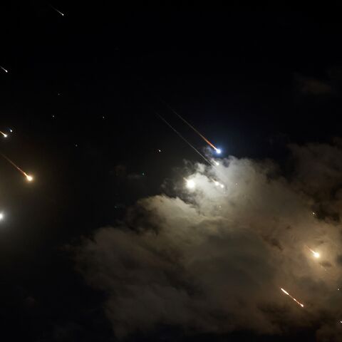 This picture shows Iranian launched projectiles being intercepted by Israel above Jerusalem, on Oct. 1, 2024. 