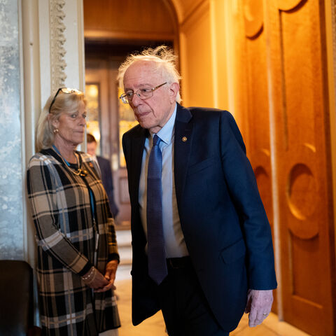 WASHINGTON, DC - APRIL 23: U.S. Sen. Bernie Sanders (I-VT) walks out of the Senate Chamber on Capitol Hill on April 23, 2024 in Washington, DC. The Senate takes up a $95 billion foreign aid package today for Ukraine, Israel and Taiwan. (Photo by Andrew Harnik/Getty Images)