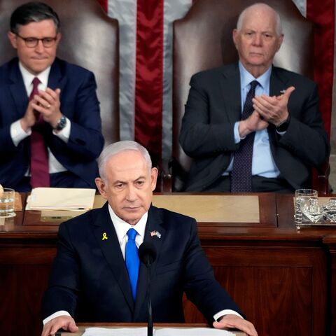 Israeli Prime Minister Benjamin Netanyahu addresses a joint meeting of Congress in the chamber of the House of Representatives at the US Capitol, on July 24, 2024, in Washington.