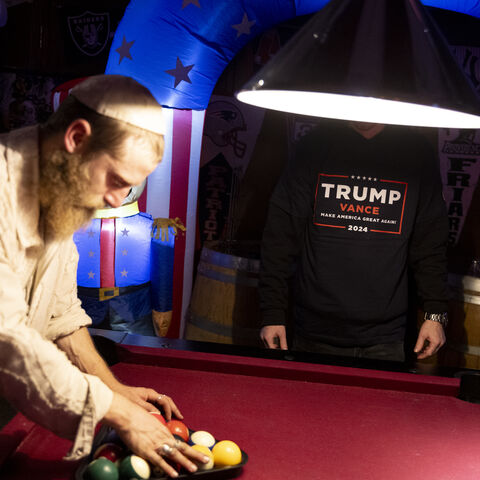 JERUSALEM, UNSPECIFIED - NOVEMBER 6: Supporters of Republican presidential nominee, former President Donald Trump during an election night watch party on November 6, 2024 in Jerusalem, Unspecified. Americans cast their ballots today in the presidential race between Republican nominee former President Donald Trump and Democratic nominee Vice President Kamala Harris, as well as multiple state elections that will determine the balance of power in Congress. (Photo by Amir Levy/Getty Images)